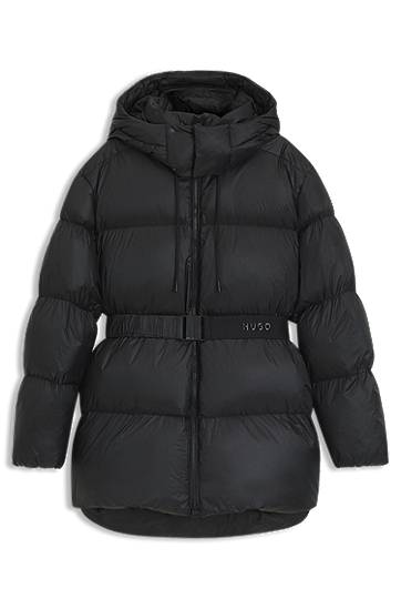 Puhovka BOSS Water-repellent padded jacket with detachable belt and hood Črna | 50547228