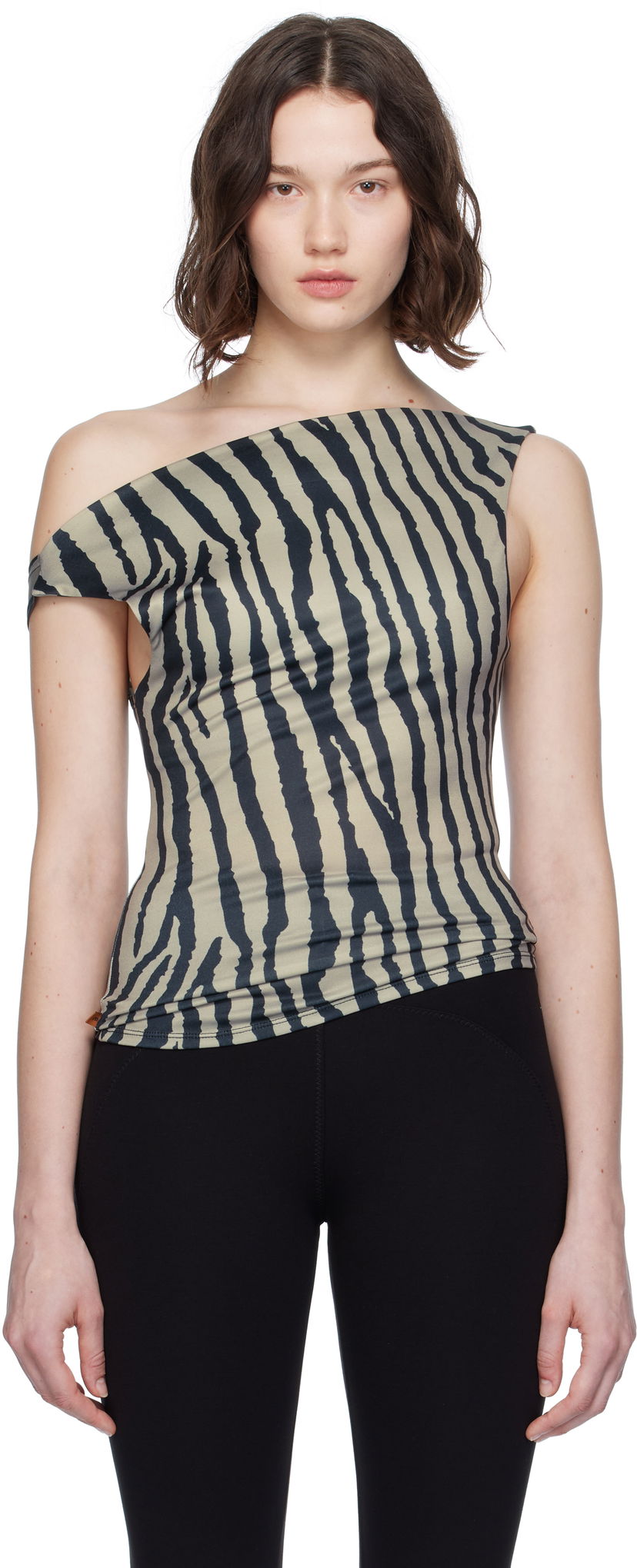 Majica brez rokavov Miaou Miaou Lani Asymmetrical Zebra Print Top Bež | 7114VISZEB