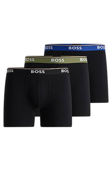 Boksarice BOSS Three-pack of stretch-cotton boxer briefs with logos Črna | 50531691