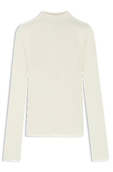 Pleteni pulover BOSS Mock-neck sweater in merino wool with mixed ribbing Bež | 50549166
