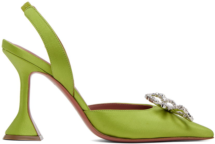 Superge in čevlji Amina Muaddi Sling 95 Satin Heels Zelena | ROSIE SLING CL SATIN
