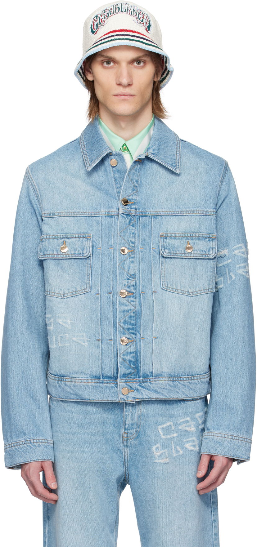 Jakna Casablanca Casablanca Graffiti Distressed Denim Jacket Modra | MS25-JK-343-01