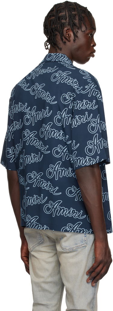Srajce AMIRI Script Print Bowling Shirt Modra | AMSTCA1081, 2
