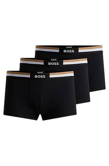 Boksarice BOSS Three-pack Cotton-Blend Trunks with Signature Stripe Črna | 50516542