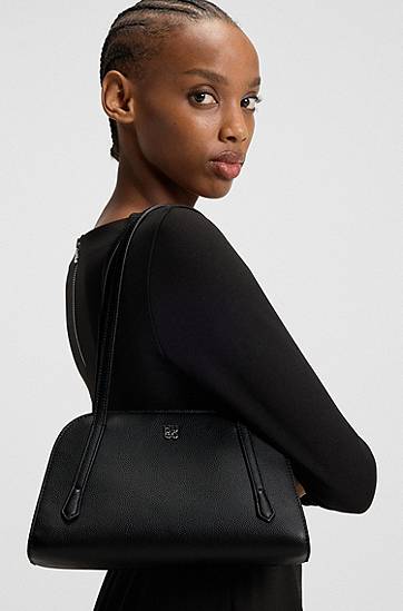 Torba za čez ramo BOSS Grained faux-leather shoulder bag with stacked-logo hardware Črna | 50552482, 1