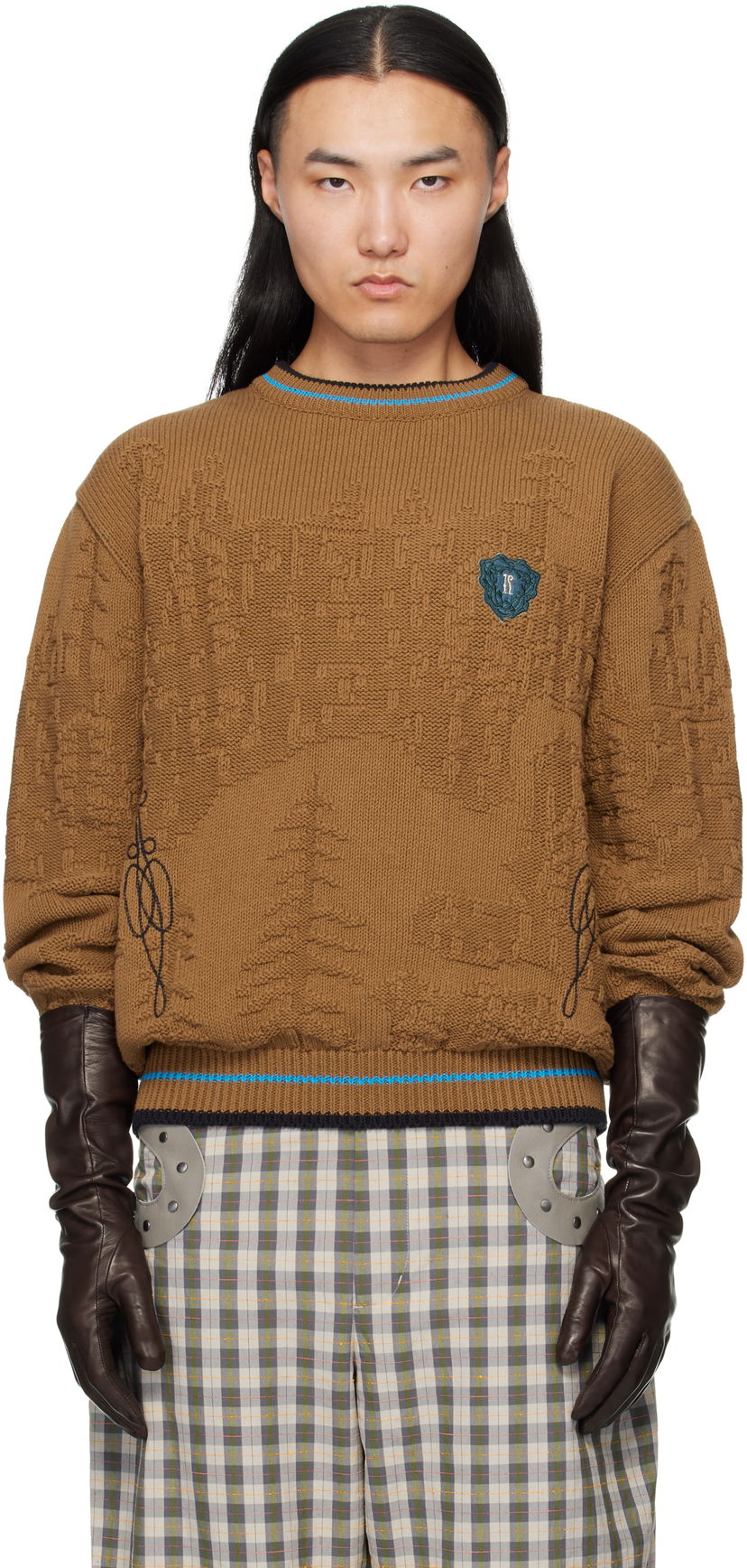 Pleteni pulover KIKO KOSTADINOV Fitz Textured Knit Crewneck Sweater Rjava | KKAW25KN03-95