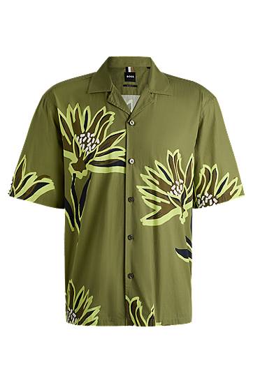 Srajce BOSS Relaxed Fit Floral Print Cotton Shirt Zelena | 50540851