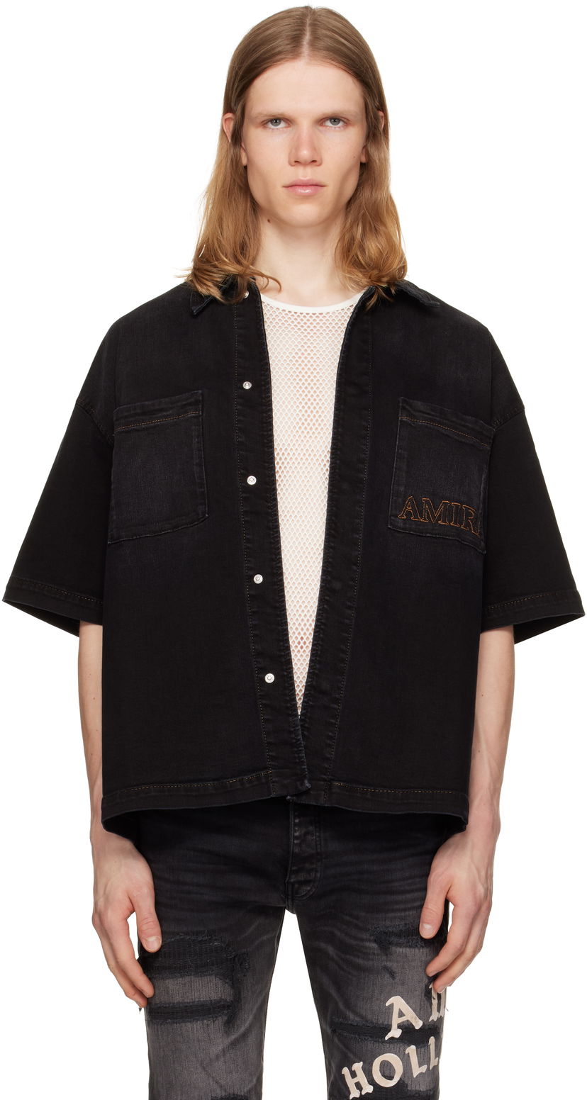 Srajce AMIRI AMIRI 3D Short Sleeve Snap Denim Shirt Črna | AMDNIR1041