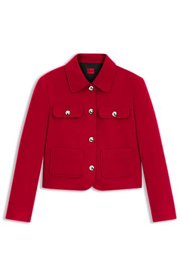 Jakna BOSS Regular-fit cropped jacket with metallic buttons Rdeča | 50547602