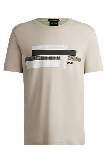 Majica BOSS Relaxed Fit Stretch T-Shirt with Logo Artwork Bež | 50538923