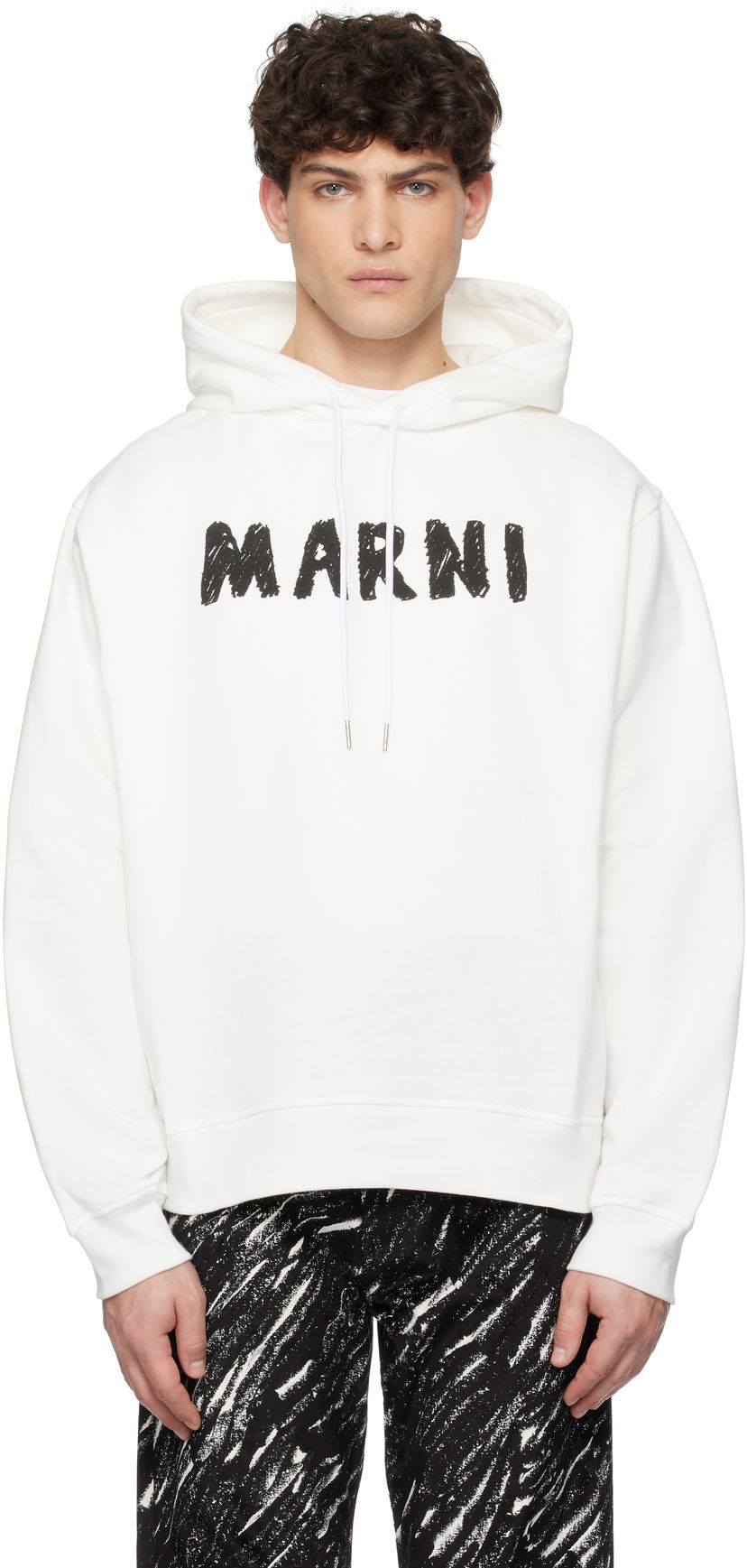 Pulover Marni Marni Crayon Logo Print Organic Hoodie Bela | FUMU0137P2 USCX25