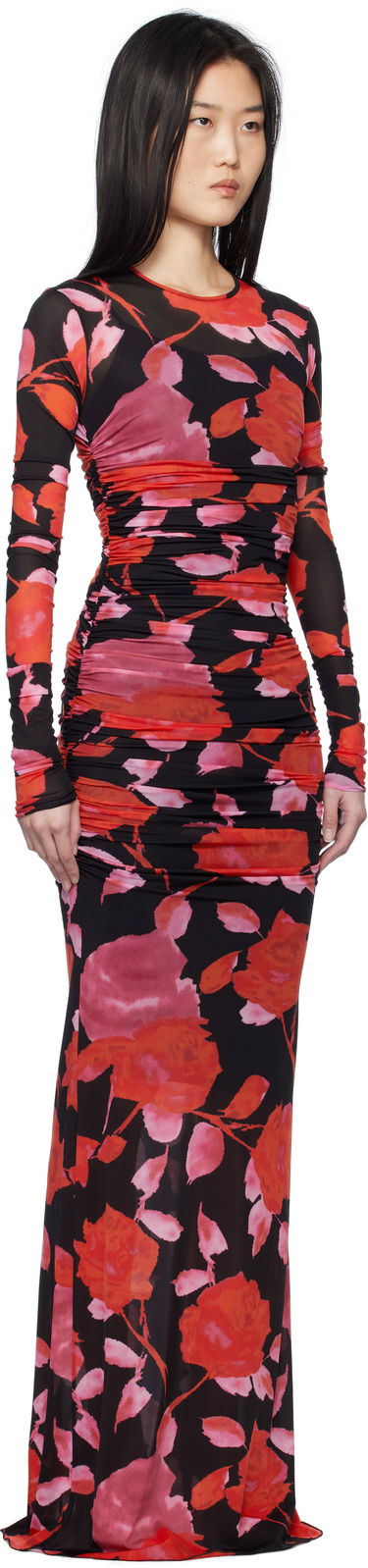 Obleke Blumarine Blumarine Floral Print Mesh Maxi Dress Večbarvna | P522A610A, 1