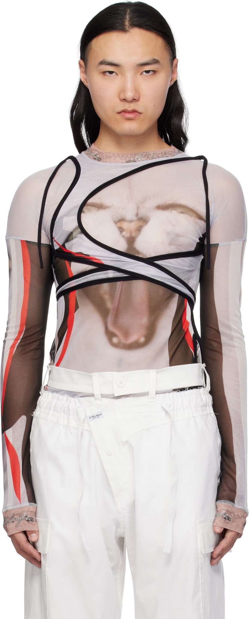 Krop-top Ottolinger Ottolinger Mesh Deconstructed Longsleeve T-shirt Večbarvna | 101-100701-02