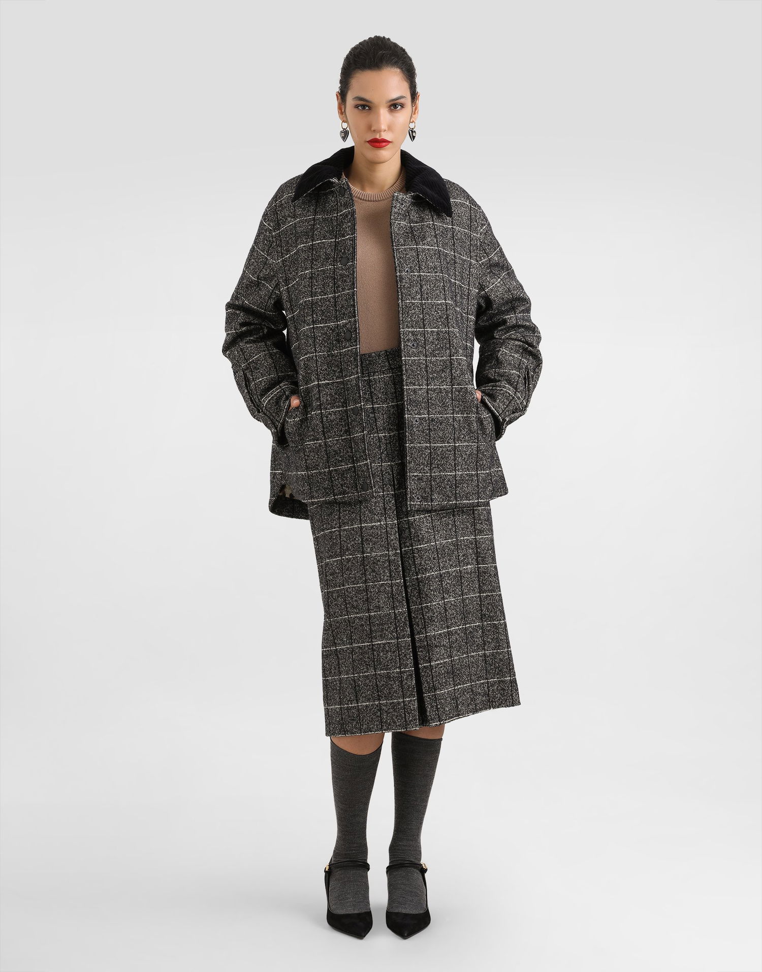 Krila Dolce & Gabbana Dolce & Gabbana Wool Blend Check A-Line Skirt Siva | F4C61TFQZAJS8100, 1