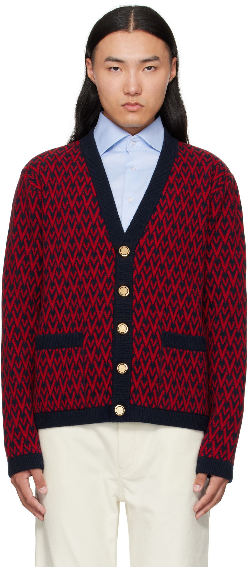 Pleteni pulover Valentino Valentino 'Toute La V' Wool Cardigan Rdeča | 7V3KA04IAR1