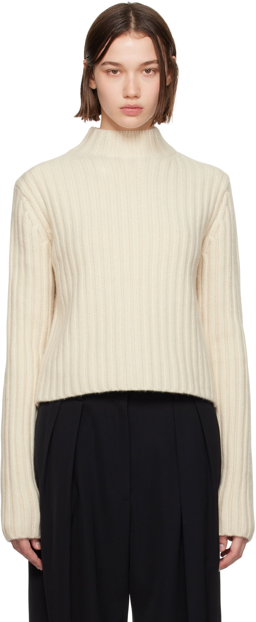 Pleteni pulover TOTEME TOTEME Chunky Rib Knit Sweater Bež | 244-WRT0375-YA0004