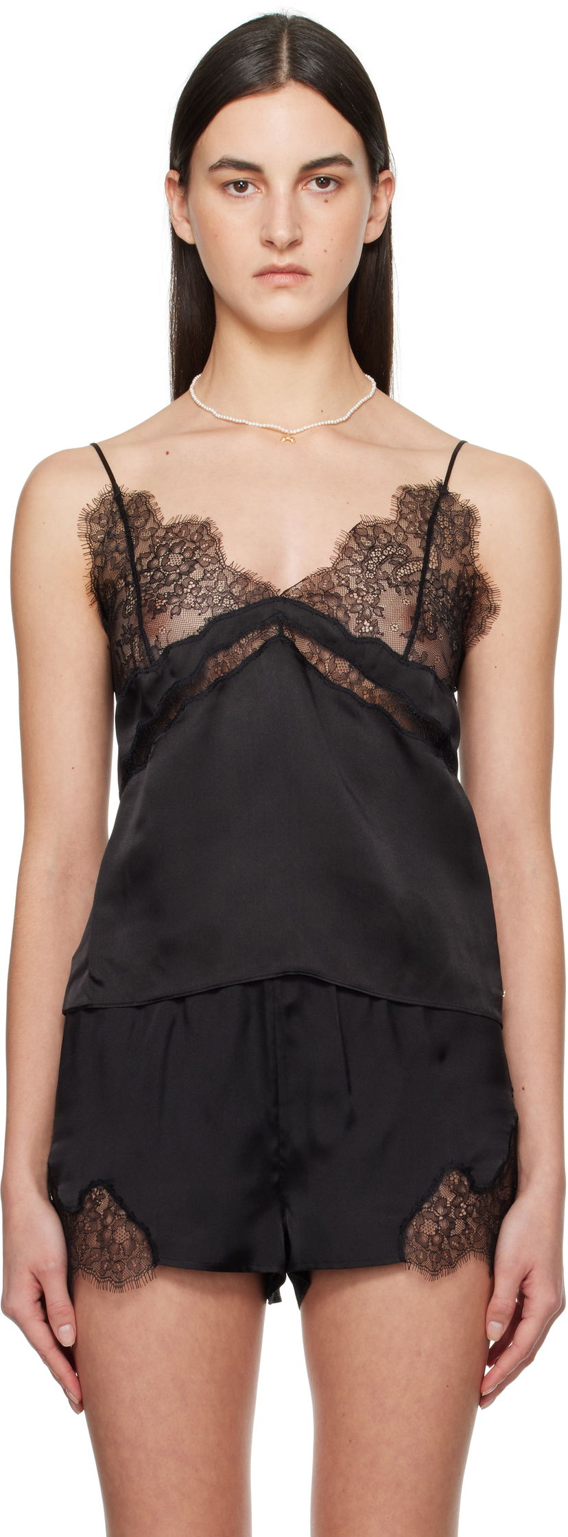 Pižame Anine Bing Anine Bing Dorothy Lace-Trim Silk Camisole Črna | A-10-10358-BLK26