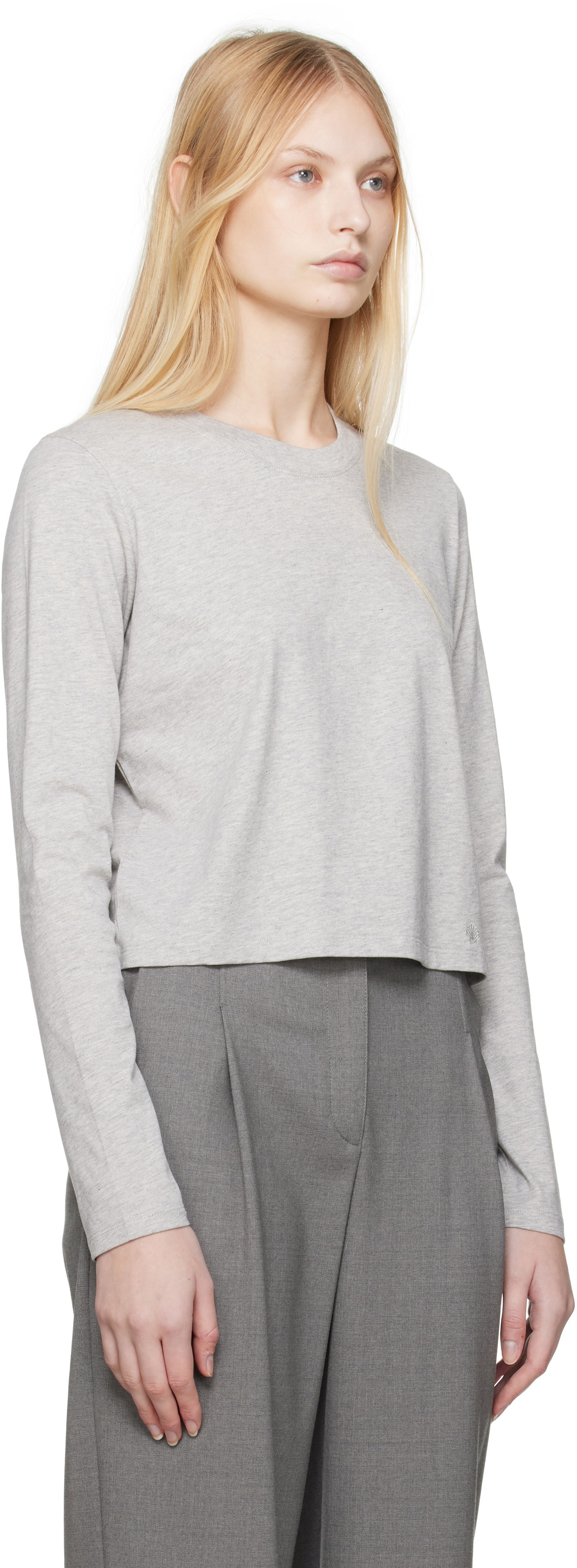 Krop-top Loulou de Saison Loulou de Saison Masal Cropped Long Sleeve T-Shirt Siva | MASAL, 1