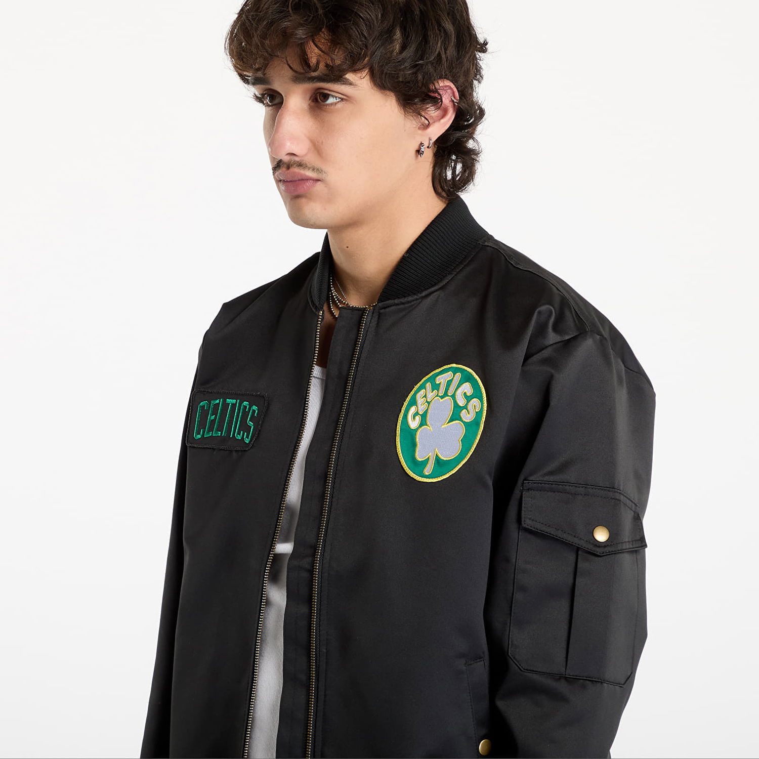 Bomber jakna Mitchell & Ness Team Leader Satin Bomber Jacket Črna | JK8095-BCEBLCK, 1