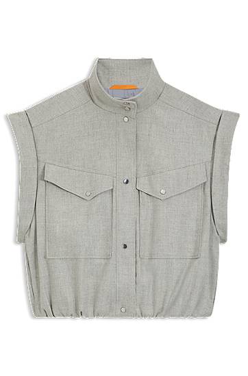 Telovnik BOSS Sleeveless stretch flannel vest with stand collar and flap pockets Siva | 50547683