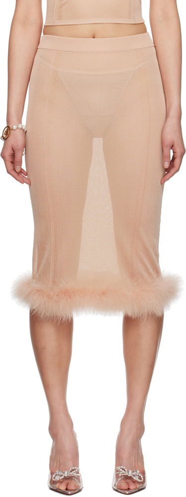 Krila Blumarine Blumarine Knit Midi Skirt with Feather Trim Bež | P522G234A, 0