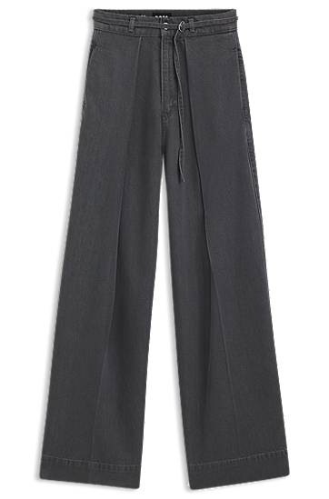 Kavbojke BOSS Wide-leg belted jeans with front pleats Siva | 50546860