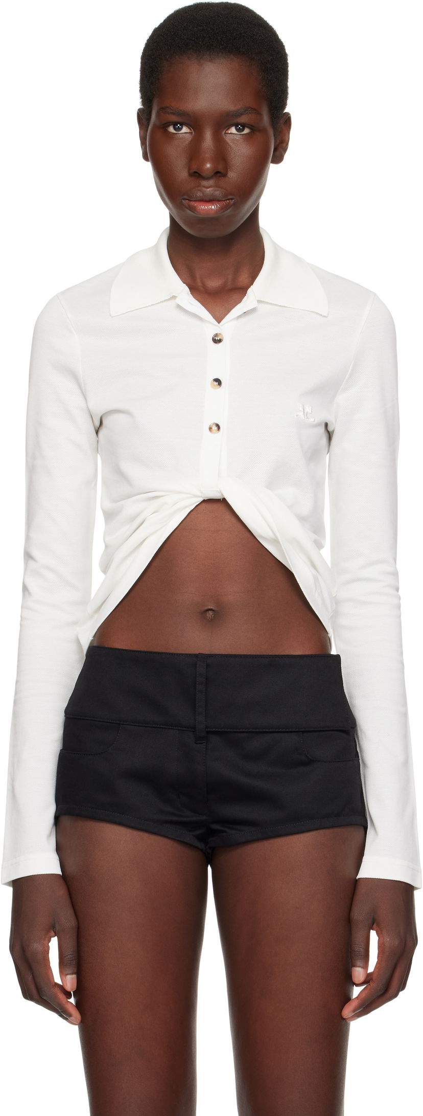 Kratke hlače Courrèges Courrèges Twist Piqué Cropped Polo Bela | 225JPO048JS0193