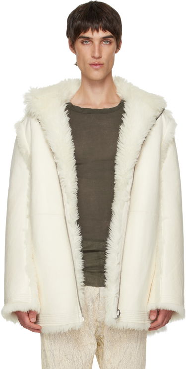 Plašči Rick Owens Mac Cropped Reversible Shearling Coat Bela | RU02E1769 LSHAR, 0