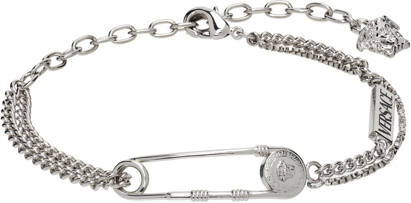 Zapestnica Versace Versace Silver-Tone Safety Pin Chain Bracelet Kovinski | 1020673_1A00620