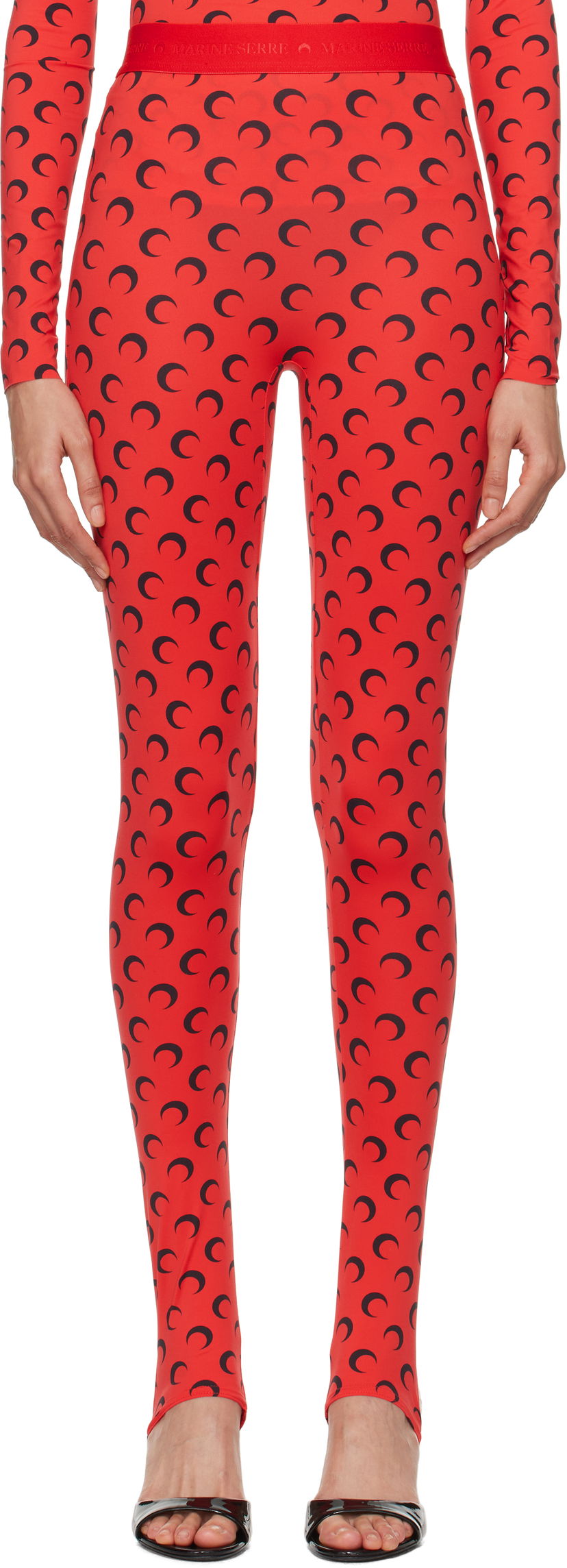 Pajkice Marine Serre Stirrup Leggings with Moon Print Rdeča | WPA111A CJER0001