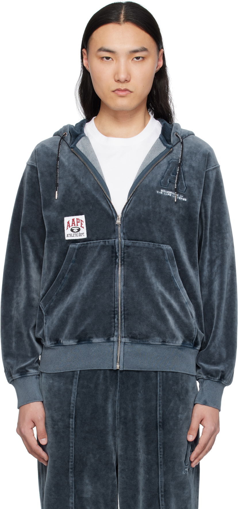 Pulover AAPE by A Bathing Ape AAPE by A Bathing Ape Injection Velour Zip-Up Hoodie Modra | AAPSWMC339XXNNYL