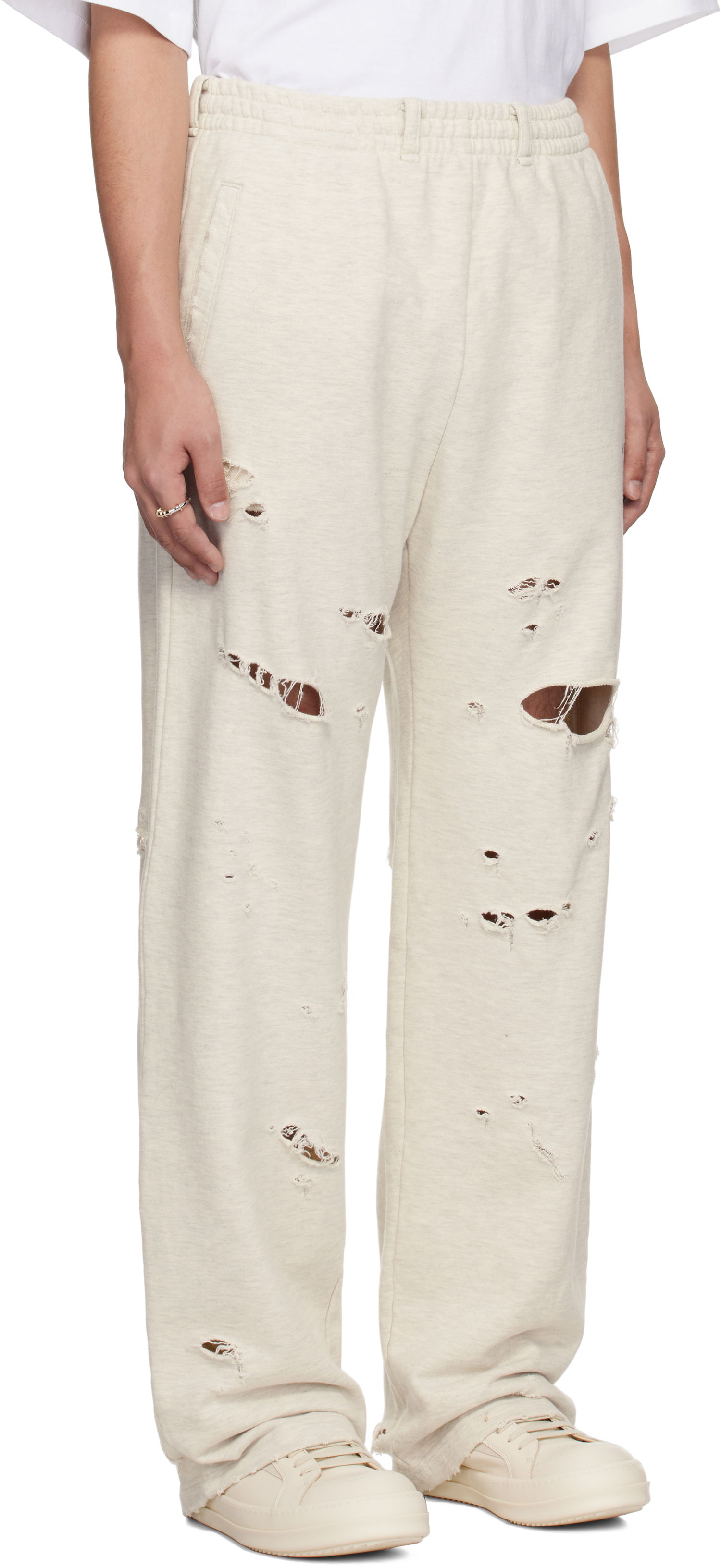Trenirka We11done We11done Destroyed Jersey Jogger Sweatpants Bež | WD-TA0-25-726-U-MG, 1