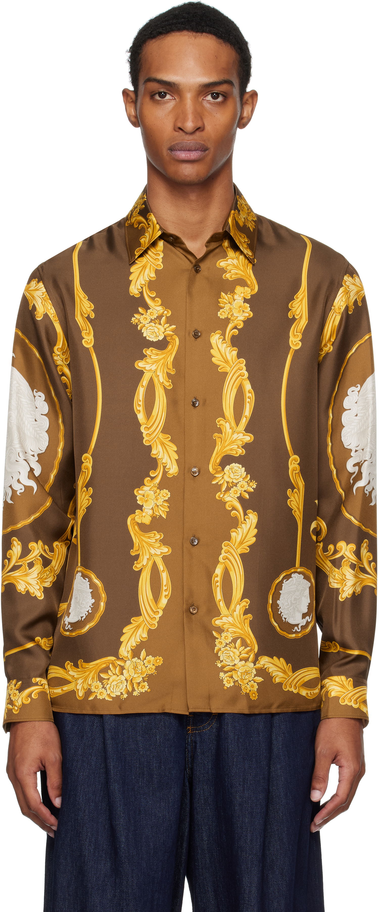 Srajce Versace Versace Cameo Silk Shirt Rjava | 1019438_1A14187, 0