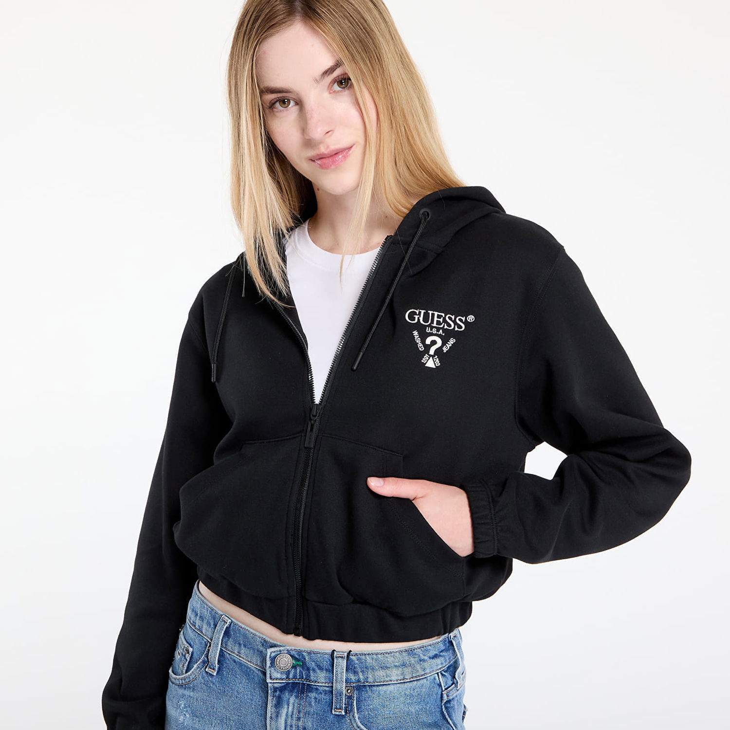 Pulover GUESS GUESS Roberta Full Zip Crop Sweatshirt Črna | V5RQ20KC3D2-FJ8N, 1