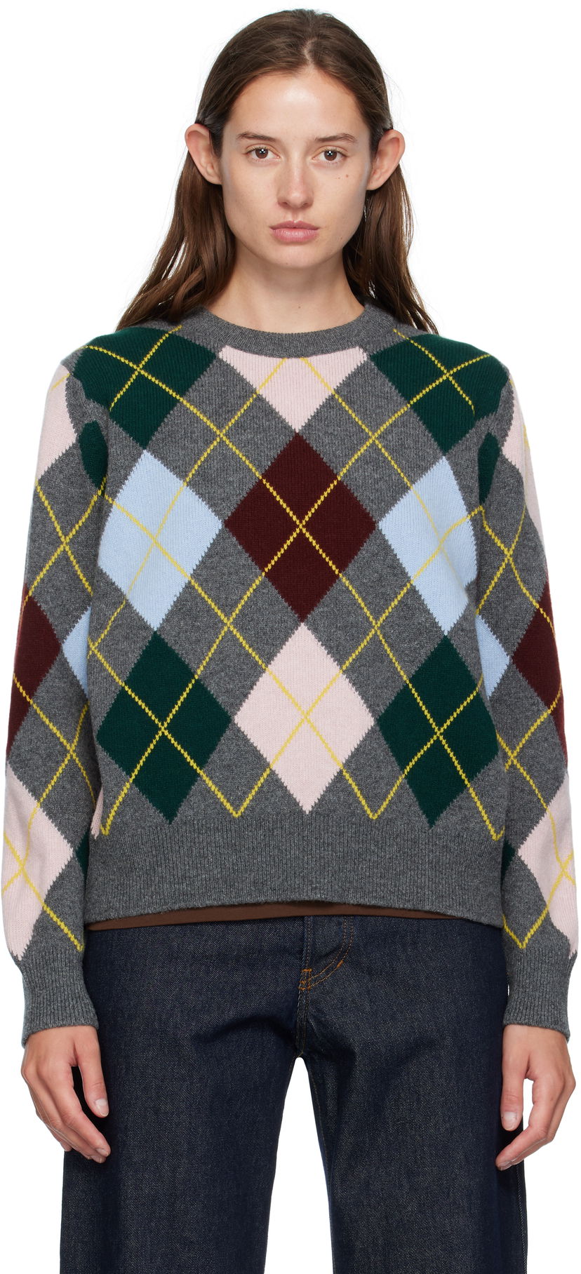 Pleteni pulover &Daughter &Daughter Ava Argyle Crewneck Sweater Siva | WL24205