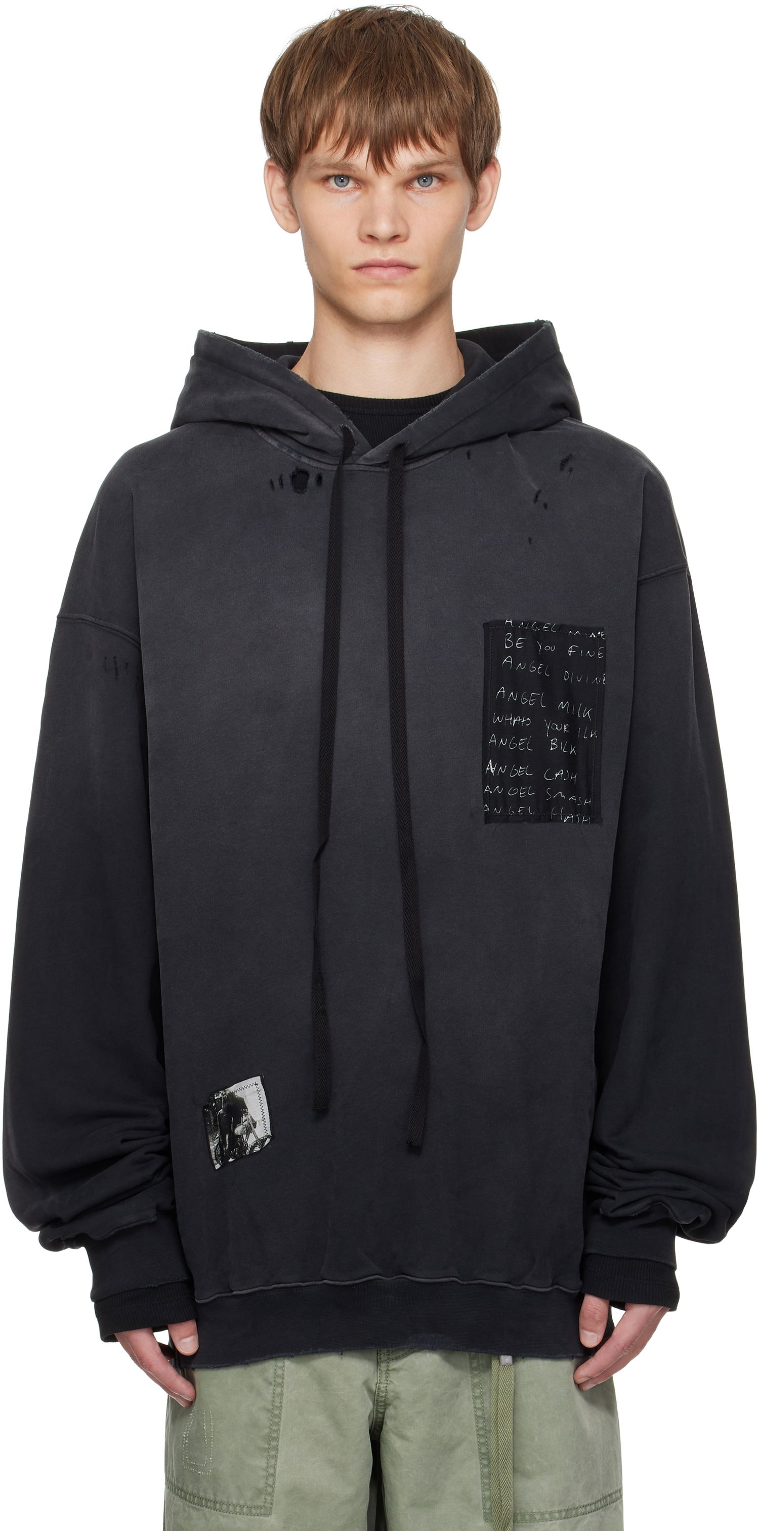 Pulover Ann Demeulemeester Ann Demeulemeester Ollie High-Comfort Hoodie with Printed Patches Črna | B0013214-FA639-098, 0