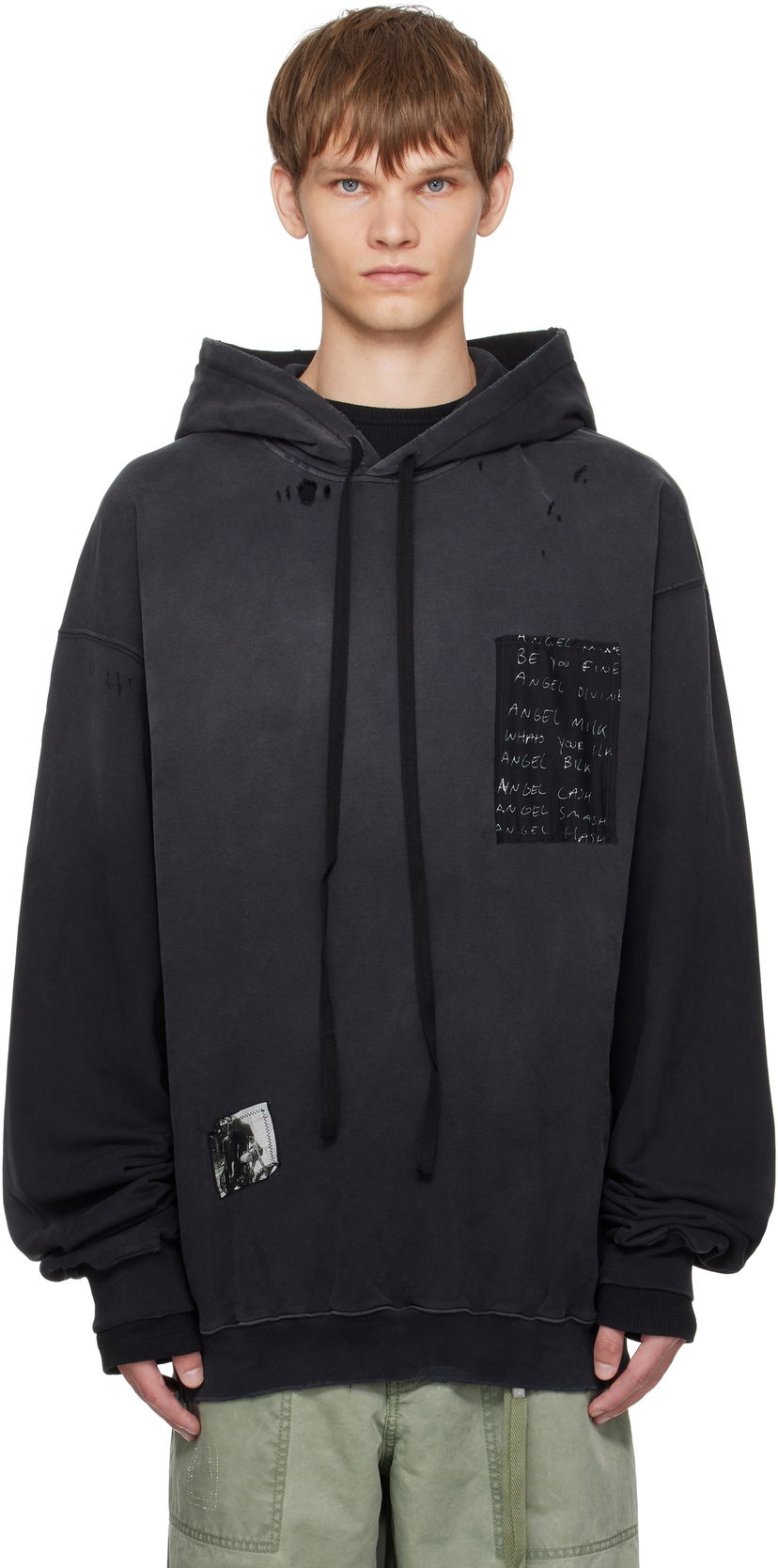 Pulover Ann Demeulemeester Ann Demeulemeester Ollie High-Comfort Hoodie with Printed Patches Črna | B0013214-FA639-098