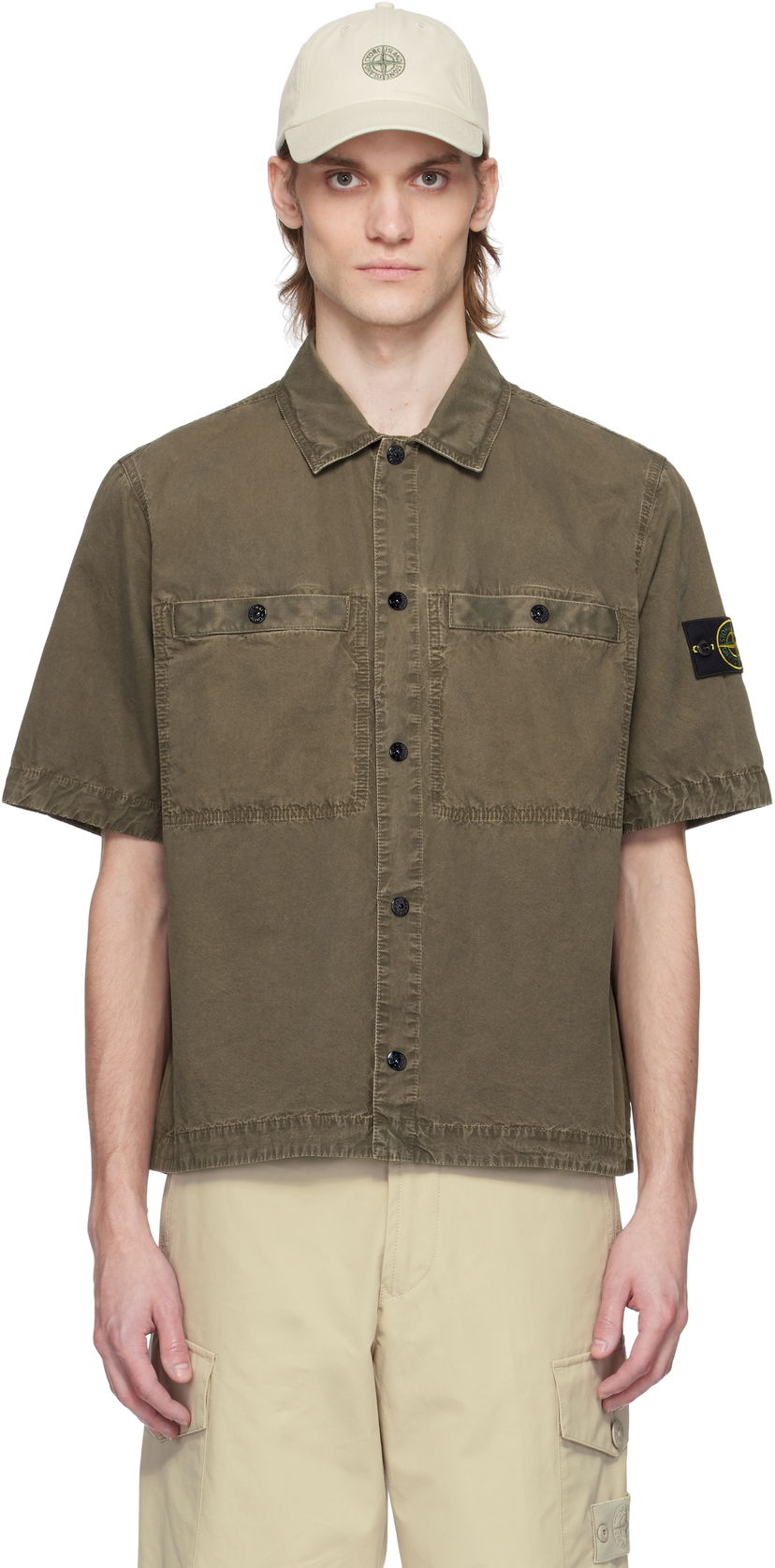 Srajce Stone Island Stone Island Brushed Organic Cotton Canvas Shirt Zelena | K1S15 1200029 S00WN