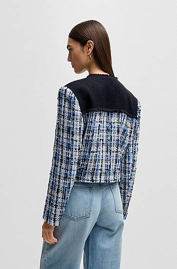 Jakna BOSS Contrast Panel Tweed Jacket with Knot Buttons Modra | 50531888, 1