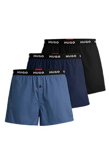 Boksarice BOSS HUGO Three-Pack of Cotton Boxer Shorts with Logo Waistbands Črna | 50532565
