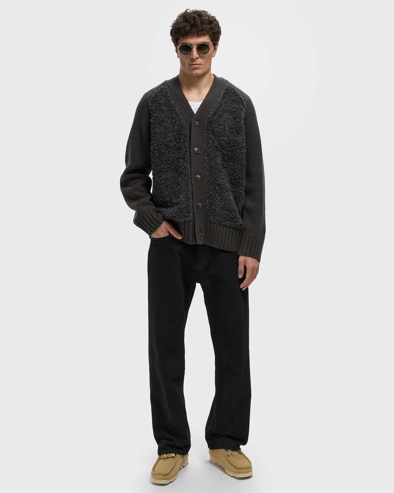 Pleteni pulover CLOSED V-Neck Button-Front Mixed-Texture Cardigan Črna | C86448-93Q-22-164, 1