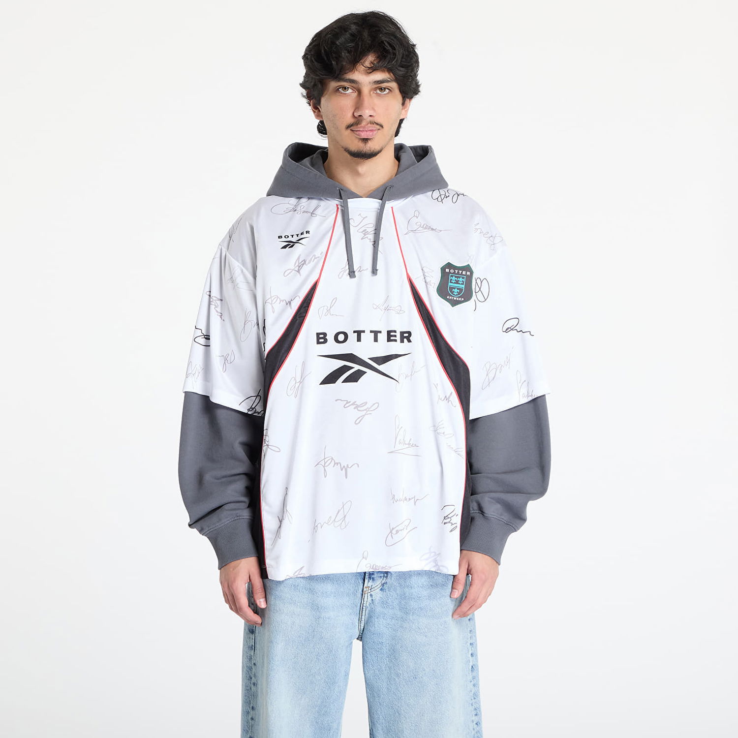 Dres Reebok Reebok x Botter Soccer Hybrid Hoodie with Autograph Print Bela | RMBB00WC99FLE0010601, 0