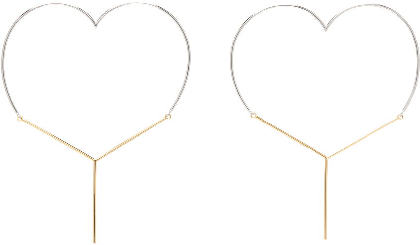 Uhani Y/PROJECT Gold & Silver Maxi 'Y' Heart Earrings Kovinski | EARRINGS64-S24, 0