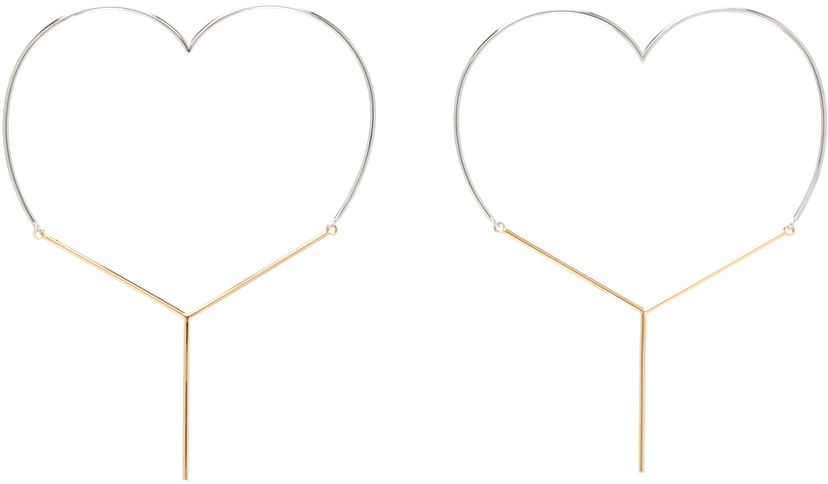 Uhani Y/PROJECT Gold & Silver Maxi 'Y' Heart Earrings Kovinski | EARRINGS64-S24