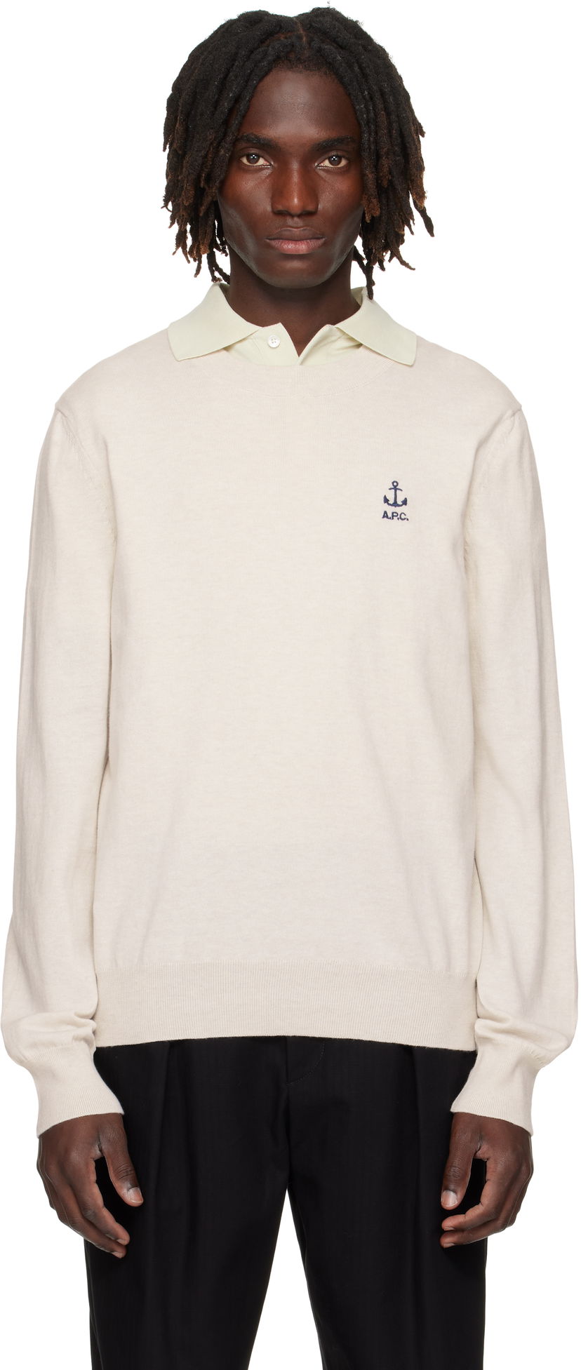 Pleteni pulover A.P.C. A.P.C. Gabin Anchor Logo Knit Sweater Bež | COGDK-H23412