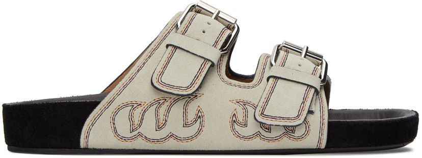 Superge in čevlji ISABEL MARANT Lennyo Two-Strap Flame Embroidered Sandals Bež | 23ASD0014FA-A3B18S