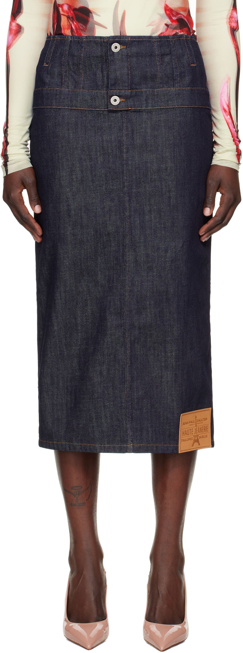 Krila Jean Paul Gaultier Jean Paul Gaultier 'The Inverted' Denim Midi Skirt Modra | 25/33-F-JU146-D019-55
