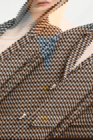 Jakna GANNI GANNI Check Wool Mix Oversized Blazer Rjava | W0426, 3