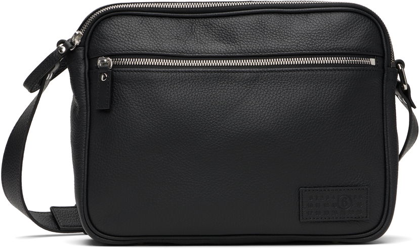 Torba za čez ramo Maison Margiela MM6 Maison Margiela Leather Messenger Bag Črna | SB6ZH0025 P8326