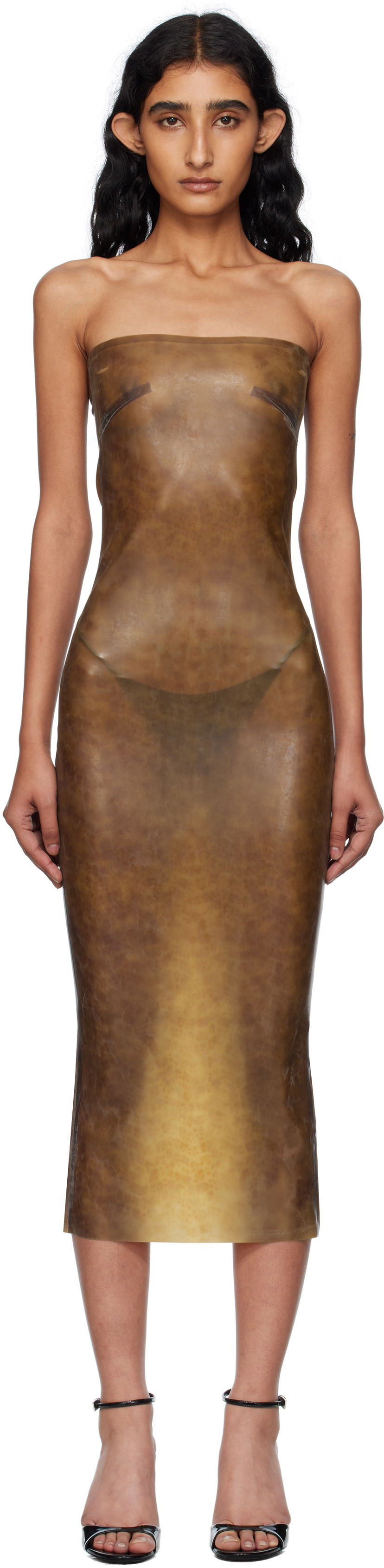 Obleke Miaou Miaou Lila Latex Midi Dress Rjava | 5025LTXLEO